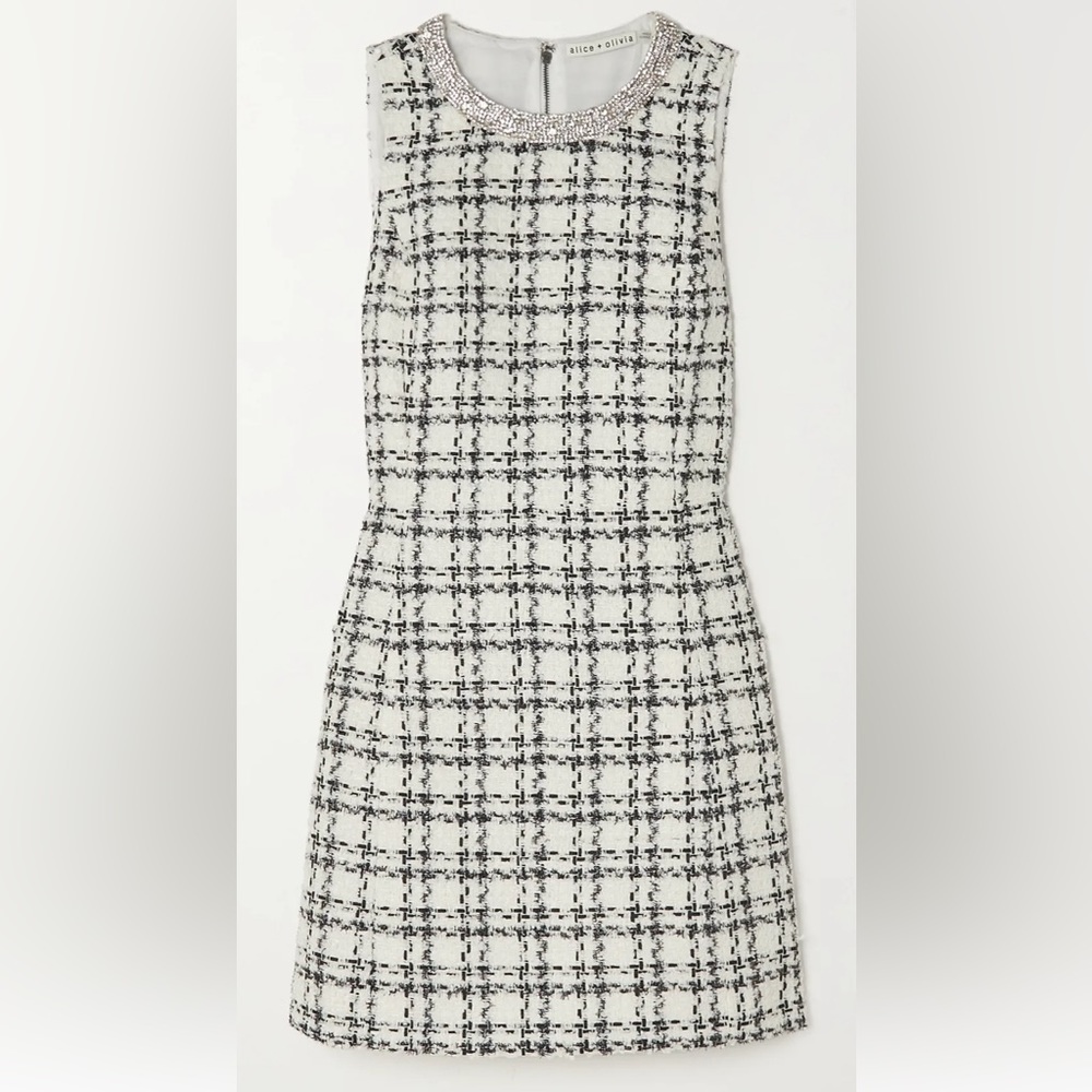 Alice and Olivia Embellished tweed dress